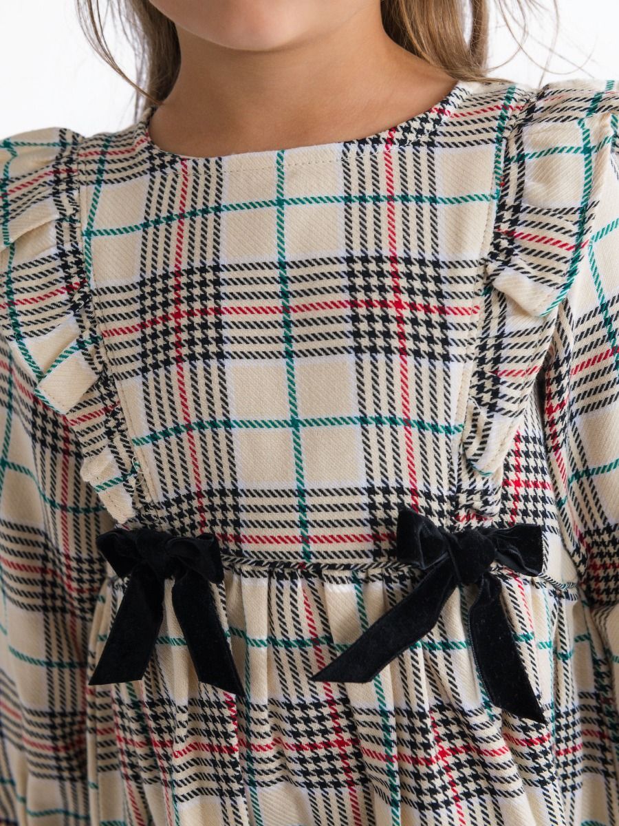 Girls Plaid Bow Dress