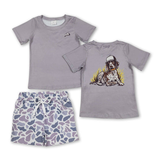 Short sleeves dog top grey camo shorts