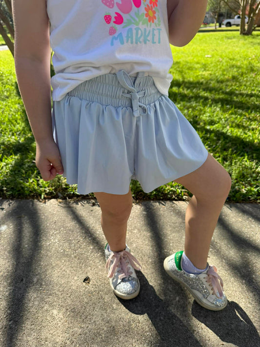 Girls Baby Blue Flowy Athletic Shorts