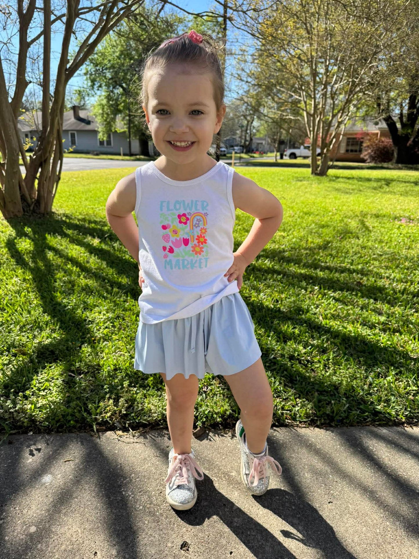 Girls Baby Blue Flowy Athletic Shorts