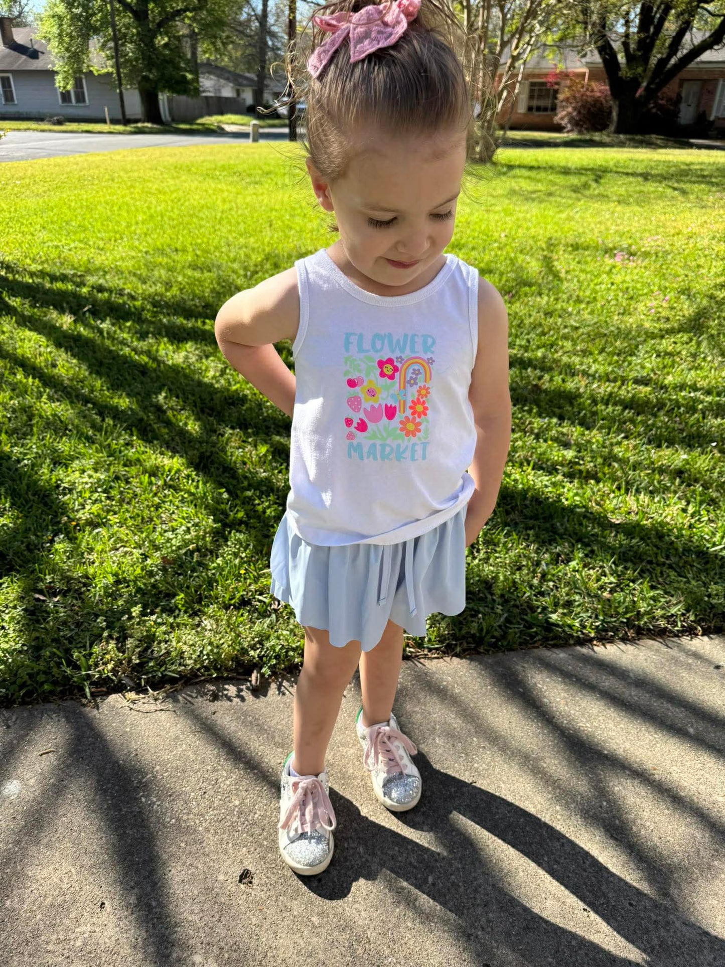 Girls Baby Blue Flowy Athletic Shorts