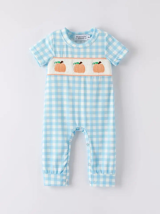 Blue Gingham Pumpkin Romper