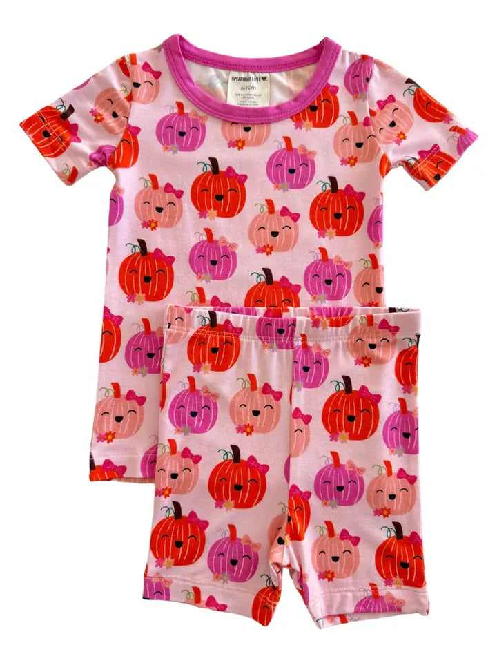 2 Piece Short Sleeve & Short Set Pink Pumpkins PJ