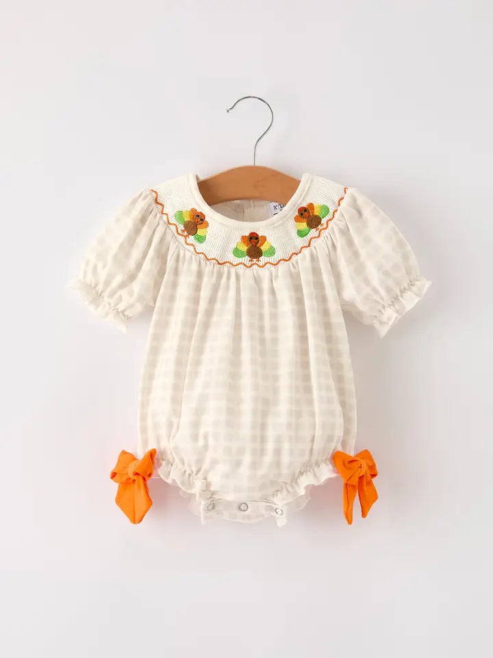 Orange Bow Turkey Romper