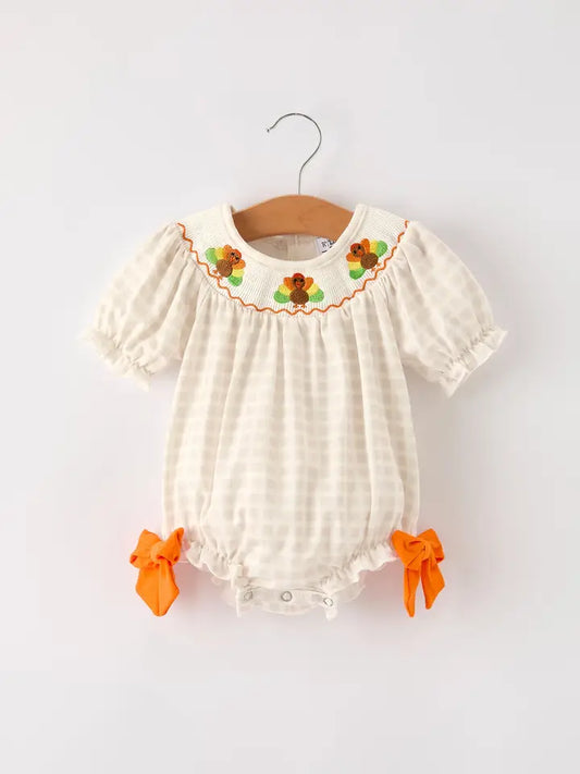 Orange Bow Turkey Romper